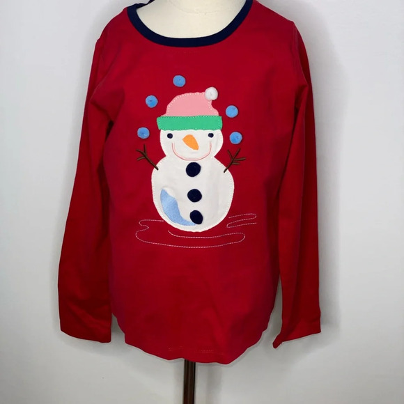 Hanna Andersson girls red snowman appliqué long sleeve top Sz 140 US 10 - Picture 1 of 2